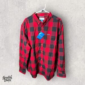 Columbia Steens Mountain Men's XL Fleece Shirt Jacket Buffalo Plaid Red Black